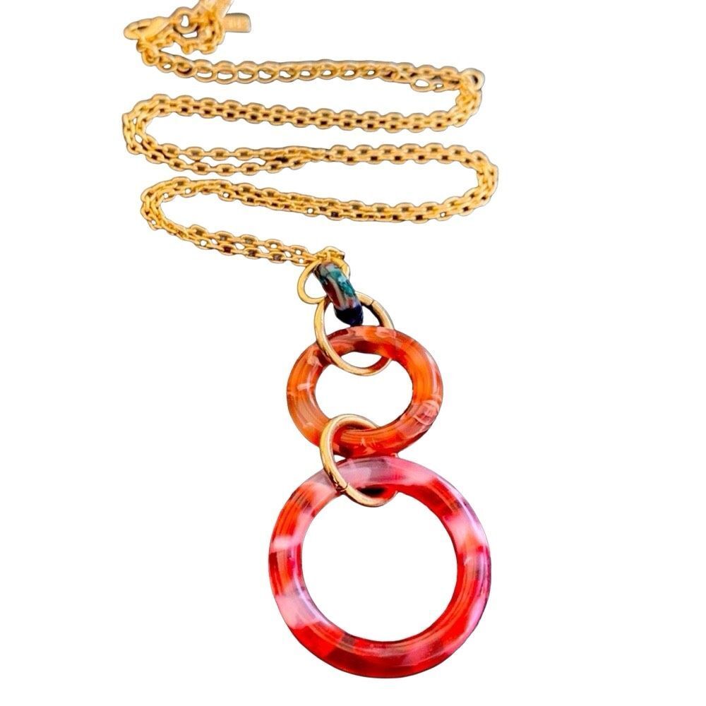 Lele Sadoughi Triple Loop Hoop Circle Red Ring Pendant Necklace
